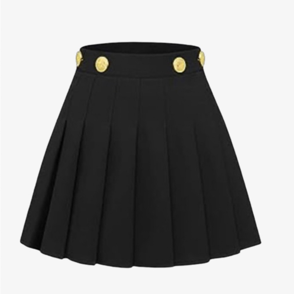 Pleated Skirt with Button Detail